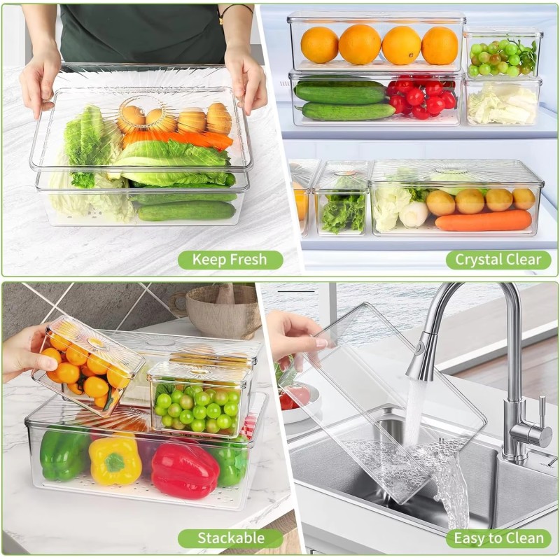Hot Sale Fresh Plastic Food Container Set Storage Boxes Refrigerator Food Boxes Transparent Kitchen Storage Boxes