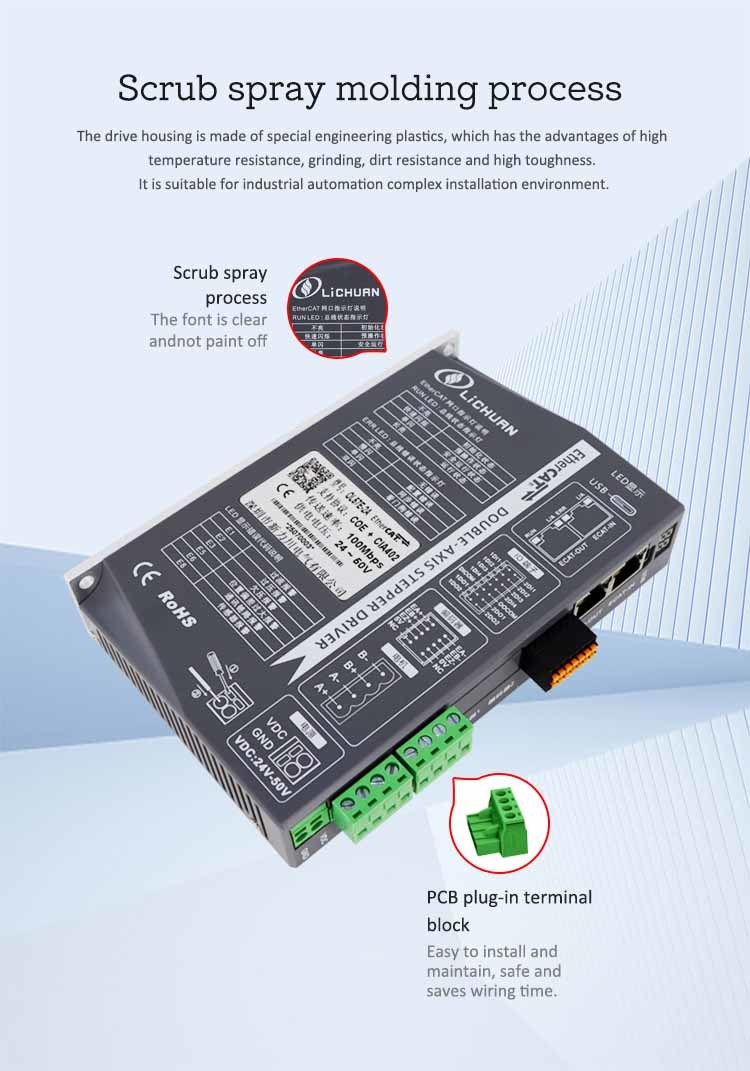 Lichuan 2A DC Open Loop Stepper Motor Drivers Kit EtherCAT 4.0N.m 2 Phase Nema24 DC24V~50V 4.0A