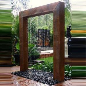 China Garden Decor Gate Design Corten Steel Fountain Water Feature Sculpture on sale