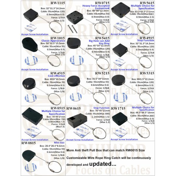 RW4915 Square Ratcheting Retractable Tether Plus Stop Function Plus Wire Rope Ring Catch