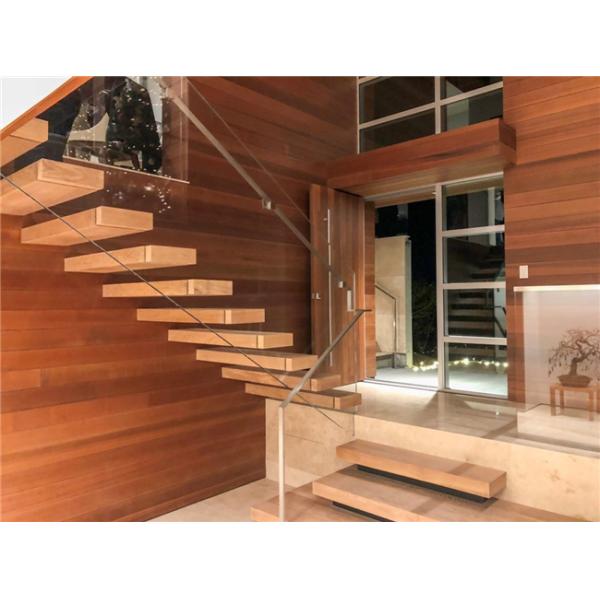 Single Stringer Floating Steps Staircase 50mm Wooden Tread With Decorative Cover