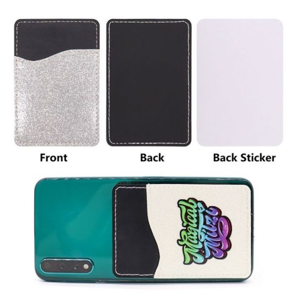 Custom Leather Sparkle Sublimation Phone Card Holder