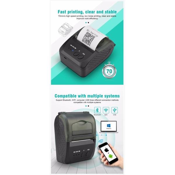 Portable 58mm POS Receipt Printer Machine 90mm/sec 512 Dots/Line