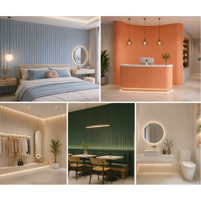 Unique Arc Profile PVC Fluted Wall Panels 70x15mm 3D Wave Grooved Decorative Grille Easy DIY Interior Cladding