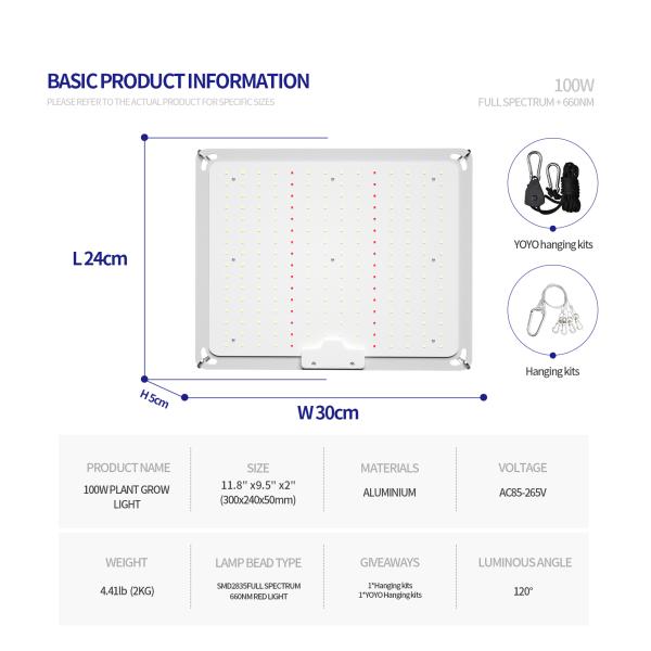 100W Full Spectrum LED Grow Light with 660nm Red Light for Flowering and Fruiting Plant Lamp