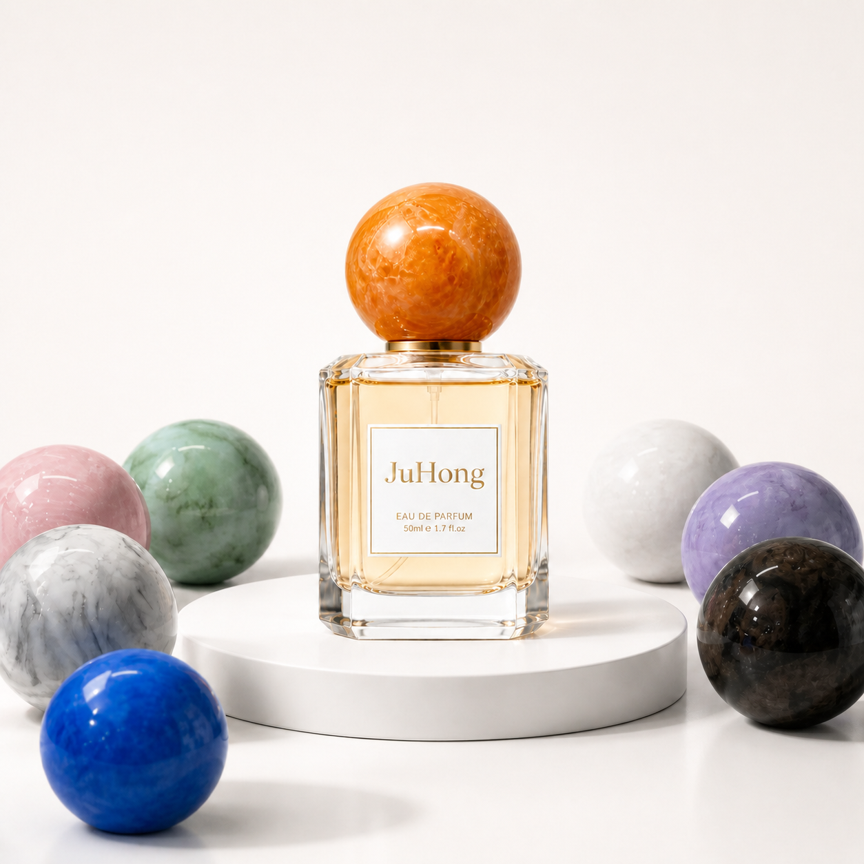 Marble-patterned spherical resin perfume cap, FEA15 customizable perfume cap