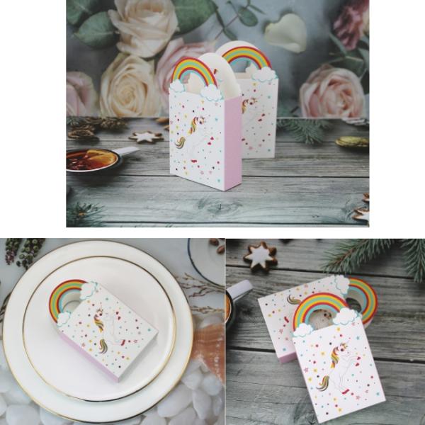 Rainbow Unicorn White Cardboard Bakery Dessert Packaging Boxes 8g/Pcs