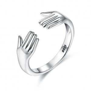 China Finger Ring For Women 925 Sterling Silver Double Hand Shape Ring on sale