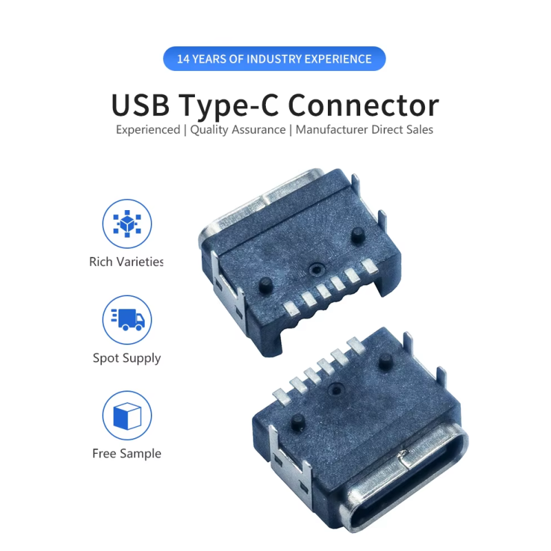 Waterproof Panel Mount PCB 6 Pin Female USB Type C Connector