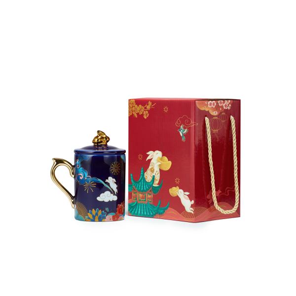 Ready To Ship In Stock Custom 3d Ceramic Mug 3d Blue Mug With Gold Handle Home Tea Holiday Gift