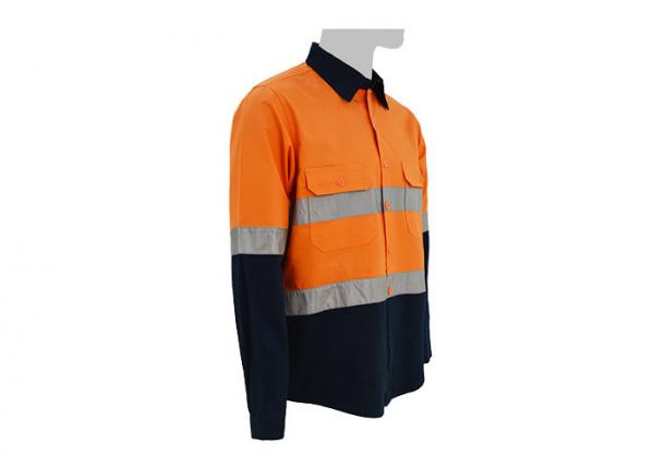 Durable Orange/ Navy Safety Work Clothes Reflective Work Shirts No Pilling