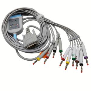 China Gray TPU Jacket 3.6m EKG Cable AHA IEC 10 Lead DB 15 Connector on sale