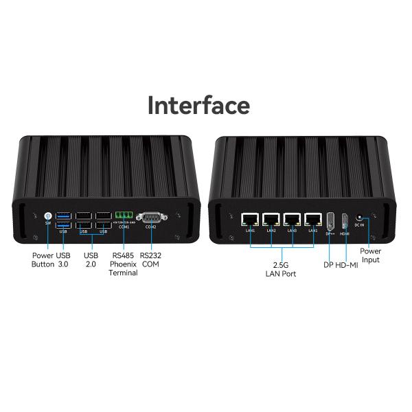 Intel N100 4 LAN Dual COM Industrial Mini Fanless PC With WIFI DDR4 16G RAM Windows Linux