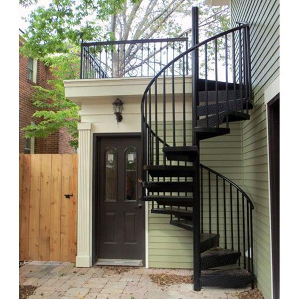 Used Metal External Outdoor Spiral Staircases Solid Wood / Laminated Tempered Glass