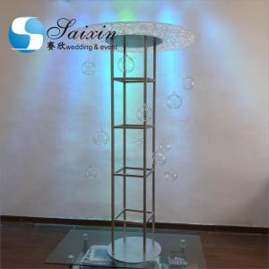 Buy cheap Acrylic Flower Stand Wedding Carved Works Silver Display With Hanging Ball Terrarium product