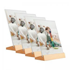 China Acrylic Tabletop Photo Frames With Wood Stand For Libraries Restaurants on sale