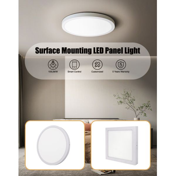 22W Surface Mounted LED Panel Light with Dimmable CCT and Aluminum Housing for 50000 Hours Lifespan
