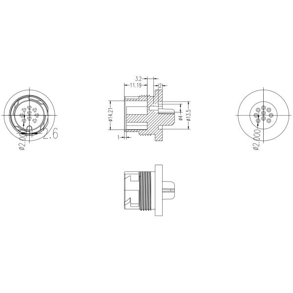 M20 Push-Lock Circular Connector — 9-Pin Waterproof Connector