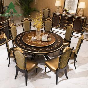 China Deluxe Dining Room Set Classical Antique Wooden Round Dining Table With Turntable on sale