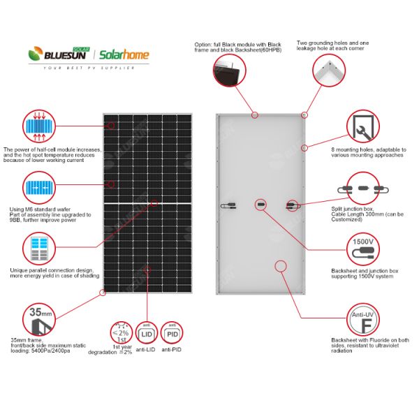 BSM455M-72HPH 455w Half Cell Solar Panels Monocrystalline Solar Panel Perc 455w Solar Panel Price