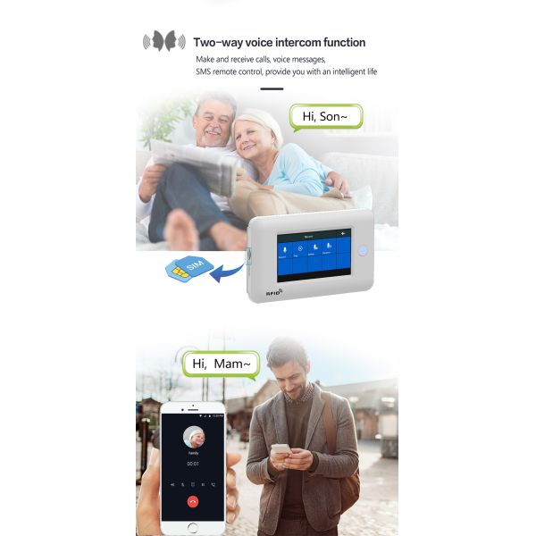 433Mhz WIFI GSM Alarm System 1900mHA Smart Alarm Sensor Touch Screen
