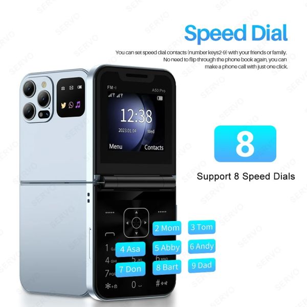 A50 Pro Flip Mobile Phone Dual SIM Call Recording Speed Dial Torch Magic Voice 2.4" 2G GSM FM Radio