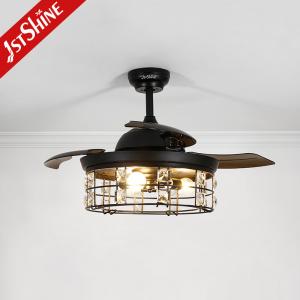 China 42 Inches Farmhouse Retractable Ceiling Fan Light Invisible Blade on sale