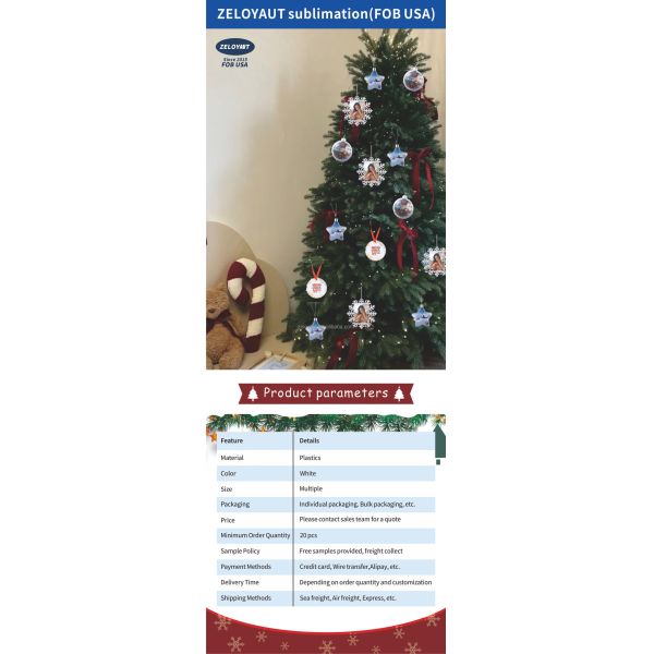 ZELOYAUT Sublimation Christmas Various Shape Ball Blanks Sublimation Blanks Christmas Ornaments for Christmas Tree Decor