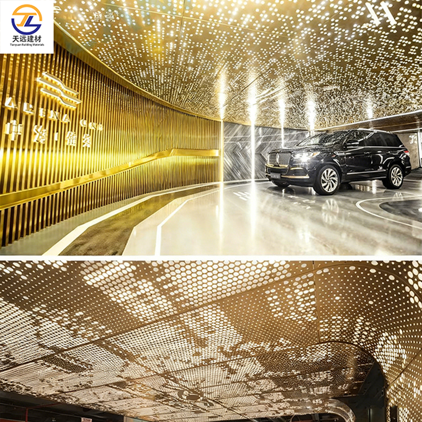 2.0-2.5mm Carved Aluminum Panels (Rose Gold/Wood Grain Finish) for Ceilings