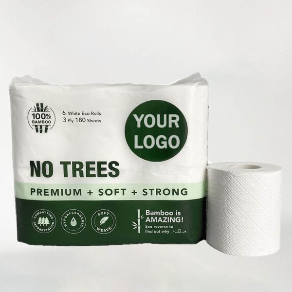 Customised 4ply Premium Natural Bamboo Pulp Tissue Paper Soft and Strong Printed Toilet Roll with 2ply and 3ply Layers Options