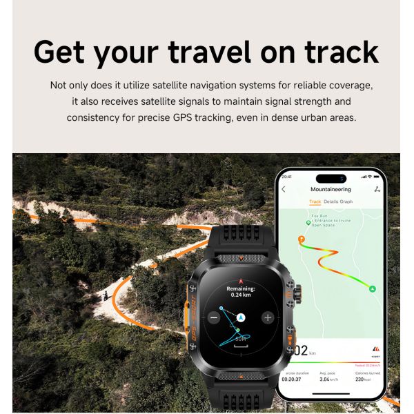 GPS Sports Smartwatch 2.01'' IPS Display Bluetooth Talk Altitude Barometer Compass LED Flashlight