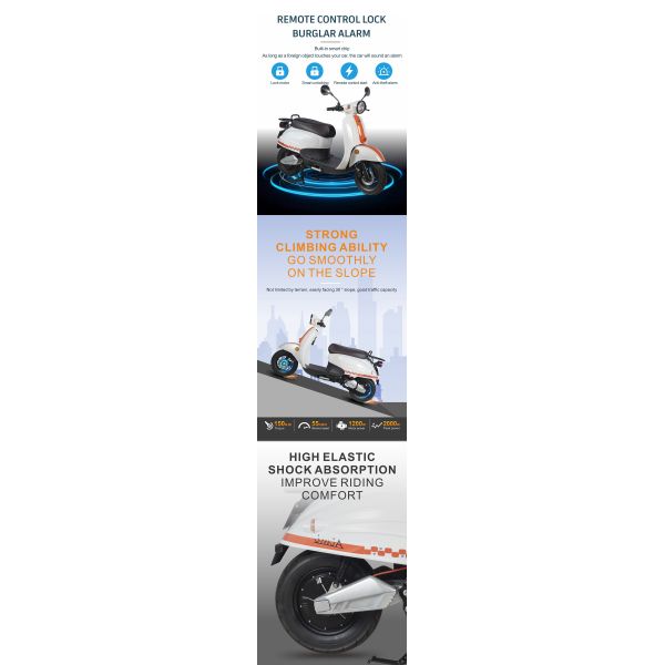 Smart Electric Motorcycle Scooter E Moped 60km-65km 68KG ODM