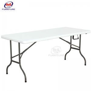 China 6ft Lightweight Round Outdoor Table And Chairs White Plastic Rectangular Folding Table on sale