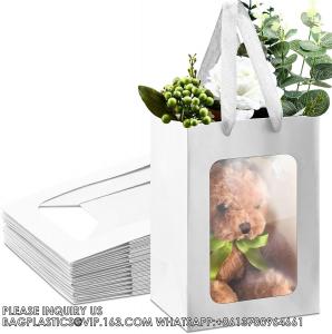 China Paper Gift Bags With Clear Window Flower Bouquet Bags for Present Bridal Shower Festivals Party (White) on sale