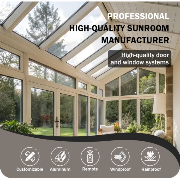 High Quality Custom Retractable Aluminium Laminated Glass Enclosed Conservatory Sunroom Window Making Materials Modern Design