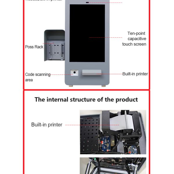32 Inch High Brightness IP65 Waterproof Outdoor Self Ordering Payment Kiosk With Printer QR Code Scanner