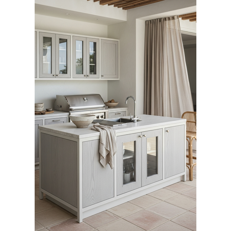 Whitewashed Ash Outdoor Kitchen Cabinet in 304 Stainless Steel