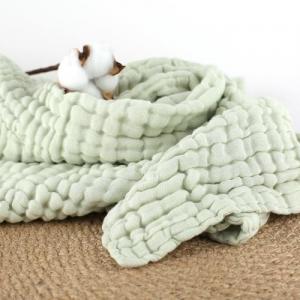 Buy cheap Green Organic Cotton Muslin Fabric Absorbent Plain / Seersucker Style product