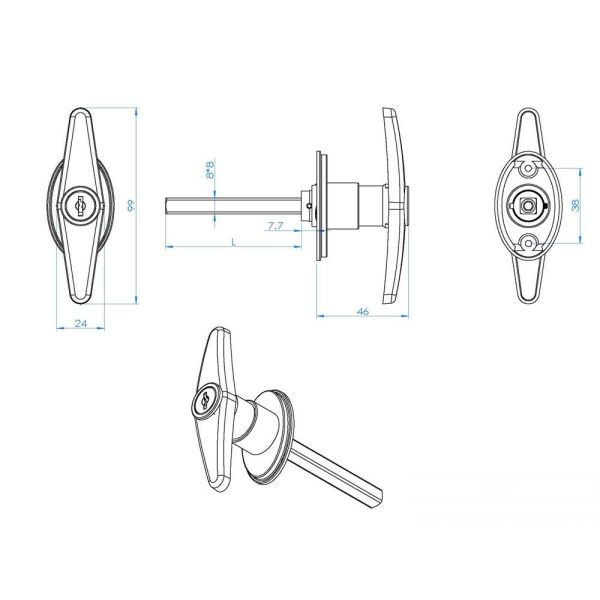 T handle electrical cabinet lock not exposed screw lock mechanical equipment cabinet lock