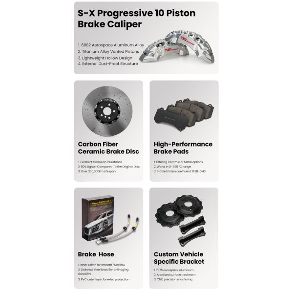 TEI S-X Front 10 Piston Brake Caliper Carbon Ceramic Brake Rotor Performance Brake Kit for Audi A6 A7 A8 Q7 Q8