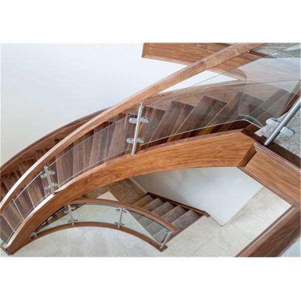 Prefab Apartment Building Curved Stairs Clear Finish , Arc Shaped