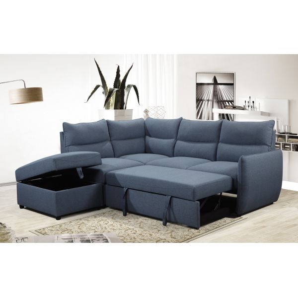 Over L Shape Living Room Sofa With Storage Function And Pull Out Bed Sectional Linen Fabric Sofa Bed