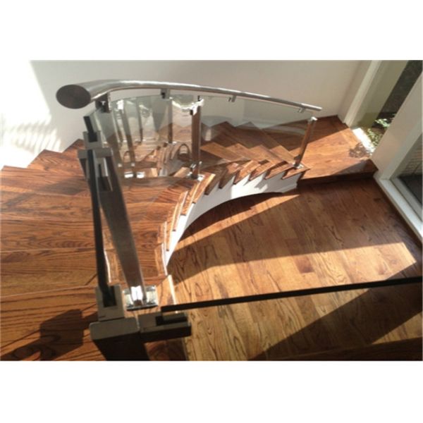 Prefabricated Building Curved Stairs Laminated Glass Tread DIY Installation For Villa