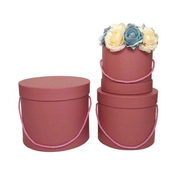 Different Color Custom Cardboard Gift Round Cylinder Bouquet Flower Box Packaging With Handle