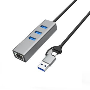 Dual Interface USB3.0 USB A HUB RJ45 Ethernet Adapter With 60CM Extension USB