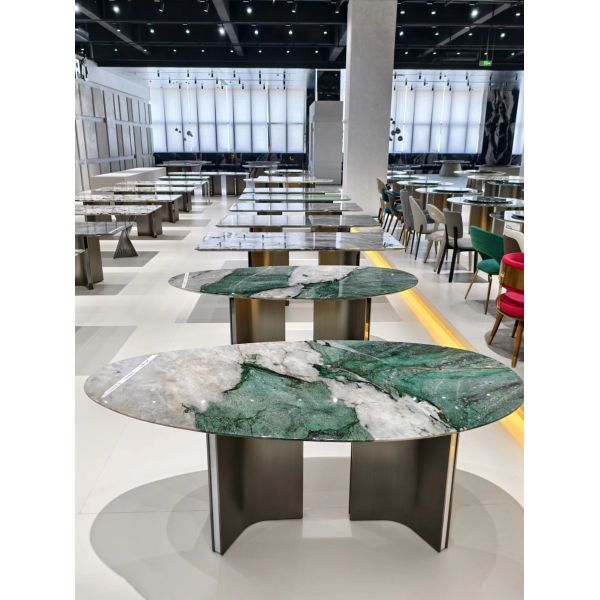 Emerald Marble Dining Table - Luxury Green Veined Art Table for Dining Room