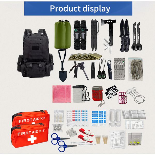 Black Disaster Backpack Ce Camping Survival Kit LED Illumination Type