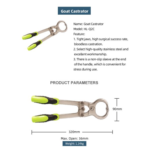 Veterinary Instruments Stainless Steel Castration Plier, Burdizzo Style, 32cm Length Livestock Lamb Goat Emasculator Banding