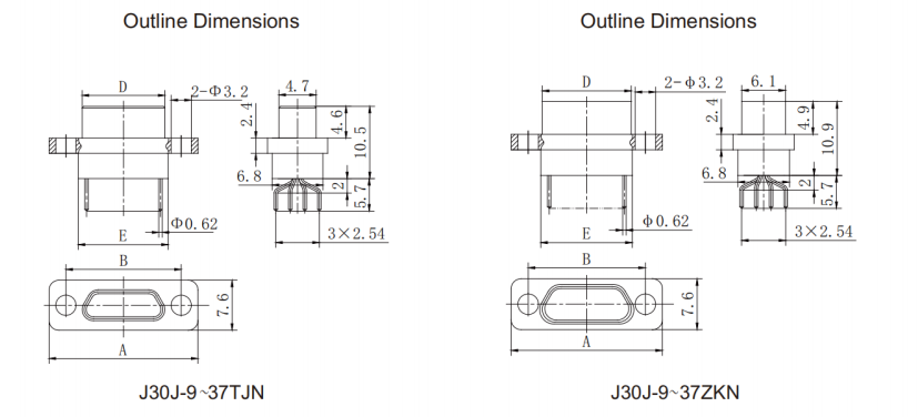 J30J Micro D Type Connector Female 100 Pin Connector 3A Rectangular