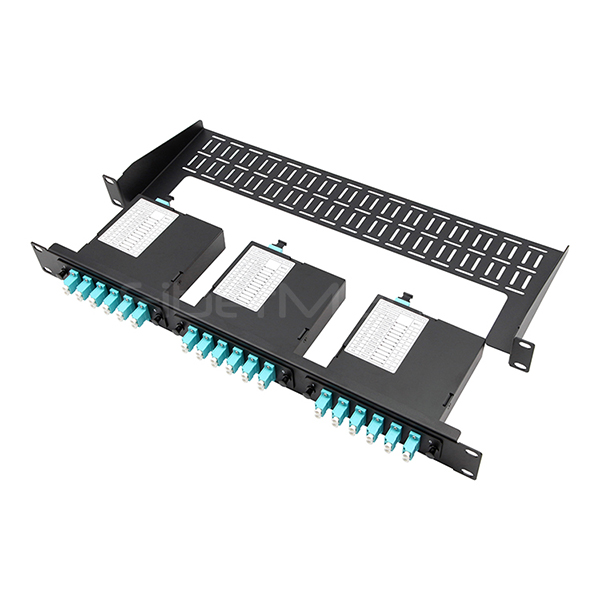 1U 19 Inch MPO Blank Patch Panel Fully Loaded With OM3 MTP To LC Cassette